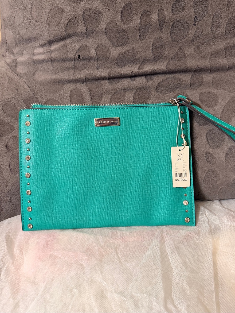 New York & Company Turquoise Wristlet Clutch with Stud Accents